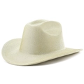 Glinsterende champagne goud glitter cowboyhoed met brede rand voor party en podium - M (56-58cm) / Beige (Champagnegoud Glinsteren)