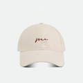 Beige cotton canvas baseball cap with red letter embroidery for a minimalist fashion look - Me Embroidery Cap-Beige