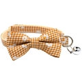 Daisy checkered pet collar in orange and white with bow tie and silver bell - Bowknot Style / Yellow Daisy Gingham