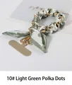 Light green polka dot silk scarf phone lanyard with golden chain and secure strap pad - 10# Light Green Polka Dots