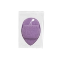 Single purple teardrop cleansing sponge in transparent packaging with white hanging loop - Finger Teardrop Rope Style / Purple