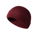Winter rib-knit short skullcap for men and women in deep burgundy wine red color - One Size / Burgundy