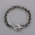 Bracciale da uomo a doppio strato stile Cuban in argento antico con chiusura a T alla moda - Nero (KB171143-Z)