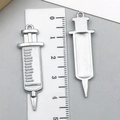 Silver syringe metal pendants for DIY jewelry with scale details and hanging loop - Large Silver White Syringe