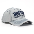 Detalle de bordado Boston 3D en gorra de denim azul claro desgastado con visera deshilachada - Talla Única(Ajustable) / Estilo de espiga azul claro (D)