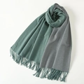 Two-tone reversible faux rabbit fur scarf in green and grey with elegant fringe tassels - Peacock Green & Light Gray