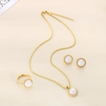 Elegant gold jewelry set with shell pearls and twisted details including necklace and ring - Gold Round Shell Rhinestone 3-Piece Set (KS223243-GC) / Gold / Size 6
