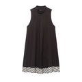 Abito in maglia senza maniche grigio scuro da donna con bordo a scacchi bianco e nero - S / caffè