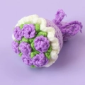 Handmade crochet mini purple rose bouquet charm with knitted cream wavy edges - Purple Hand Bouquet Doll