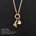14K gold plated stainless steel tennis necklace with letter K and crystal charms - Letter K