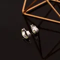 Vintage silver brushed earrings with bright green enamel coating and geometric patterns - Brushed Earrings / Retro Brushed Green Inner Style (EH0065)