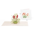 3D pop-up greeting card featuring red lily flowers and green leaves with laser-cut detail - Colored Large Narcissus