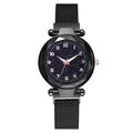 Black starry sky watch with magnetic Milanese strap and rose gold numbers for women - Black