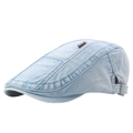 Casquette de gavroche en denim bleu clair pour hommes avec étiquette FASHION et boucle - Bleu et Blanc