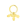 Golden stainless steel keychain featuring cute cartoon girls and a cat charm pendant - 1 Cat 2 Girls / Gold