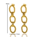 Fashionable gold twist link chain earrings with geometric oval rings and 50mm drop - Oval Twisted Style / Gold Earrings