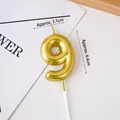 Golden metallic number 9 birthday candle for cake toppers, 4.4cm height with white plastic stick - Golden Number 9 Candle