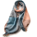 Elegant plaid scarf with blue pink and grey checkered pattern and fringe detailing - 180cm / Blue & Pink