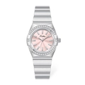 Silver stainless steel women's watch with pink dial and sparkling diamond bezel decor - Pink Steel Strap