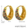 Golden stainless steel hoop earrings with multi-colored zircon stones, 13mm size - Gold Mixed Color Zircon - Small