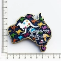 Deep blue resin Australia map fridge magnet with colorful kangaroo motifs and JoeyRoo logo - Abstract Kangaroo Map