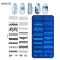 Rectangular nail art stamping plate OM-H11 with lace and floral patterns on stainless steel - Lace and Geometric Grid Style (OM-H11)