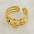 Three-layer 18K gold-plated stainless steel ring with star and moon charms - Size 7 (Adjustable) / Gold
