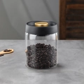 Vacuum sealed borosilicate glass jar with black lid and gold knob for coffee beans - 30oz / Transparent Bottle / Gold