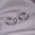 Chic geometric hoop earrings in polished silver finish on soft silk background - E-042---Platinum