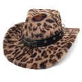 Cappello da cowboy leopardato in peluche con testa di toro in metallo e borchie - Corona a Cuore Marrone Chiaro