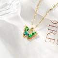 Blue-green gradient butterfly pendant necklace with gold chain and cubic zirconia - Green