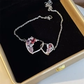 Exquisite silver heart link bracelet with pink and red gemstones in a black gift box - Pink Zirconia Heart