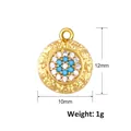 Detail of 12mm evil eye pendant showing precise height and width measurements - A0561 (Minimalist Zircon Eye)