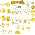 309pcs gold dreadlock accessories set including metal hair rings, sleeves and charms - 309 Pcs/Box / Gold
