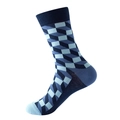 Women's 3D geometric cube pattern crew socks in blue with ribbed cuffs and reinforced heel - No. 186 Geometric Cube