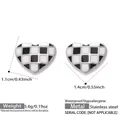 Black and white checkerboard heart stud earrings in 18k gold plated stainless steel - Steel