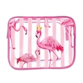 Clear PVC cosmetic bag with pink flamingo prints and striped pattern for travel storage - 113-Crown Flamingo Stripe
