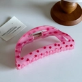 Pince à cheveux rose à pois pour chignons élégants avec maintien de cheveux épais - Demi-rond Rose 11.6cm