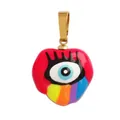 Heart-shaped evil eye pendant with vibrant rainbow stripes and gold clasp detail - Red/Rainbow Heart Eye (M654225D1-Red)