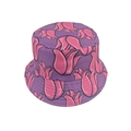 Double-sided reversible bucket hat with purple fabric and pink tulip flower print - M (56-58cm) / Purple Pink Floral