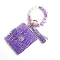 Violetter Kartenhalter mit geometrischem Muster, Silikonarmband und Quastenanhänger - Lila Geometrisch (8#)
