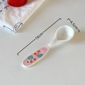 Pink ceramic spoon with cherry pattern for desserts, 16cm length for home use - Lovelorn-Long Handle Spoon