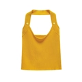 Ginger yellow ribbed knit halter top with button detail on a clean white background - S / Yellow