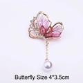 Pink resin butterfly brooch with crystal pavé wing and dangling white faux pearl - Style 73/Pink Texture Pearl Pendant