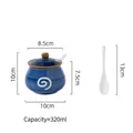 Blue ceramic condiment jar with hand-painted swirl pattern and spoon, 320ml capacity - Ribbed Seasoning Jar (320ml)