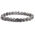 Minimalist grey marble stone beaded bracelet with natural grey and black textures - Map Stone / 10mm
