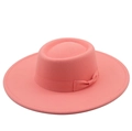 Coral pink wool fedora hat with wide brim and matching ribbon bow decoration for women - M(56-58cm) / Dusky Pink