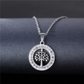 Silver tree of life necklace with pavé crystal circle pendant on minimalist chain - NZ3 Tree of Life Round