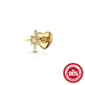 Gold S925 sterling silver ear stud with marquise star and heart shape design - Octagonal Star Heart / Gold