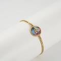 Gold stainless steel Figaro chain bracelet with a colorful marble letter P pendant - Abalone Shell / Letter P / Colorful